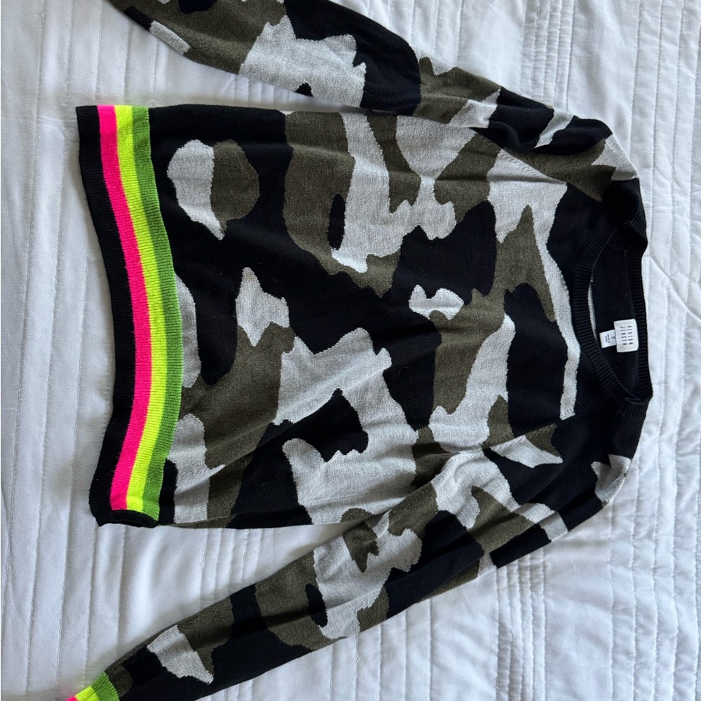 Evereve Camouflage Sweater with Neon Accents